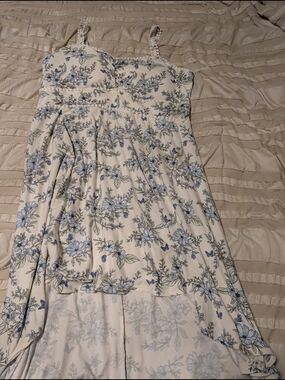 No Boundaries White Dress with Blue Floral Accents
